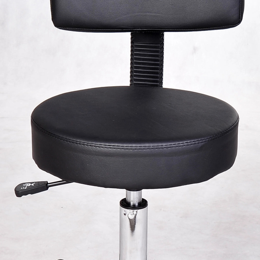 Sgabello girevole ULEVR nero con schienale, altezza regolabile 43-55 cm e 5 ruote in nylon