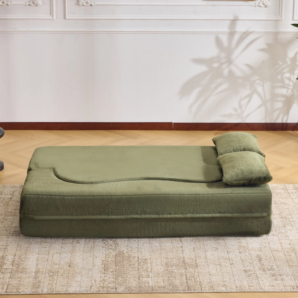 Divano letto pieghevole 2 in 1 in schiuma verde oliva con 2 cuscini