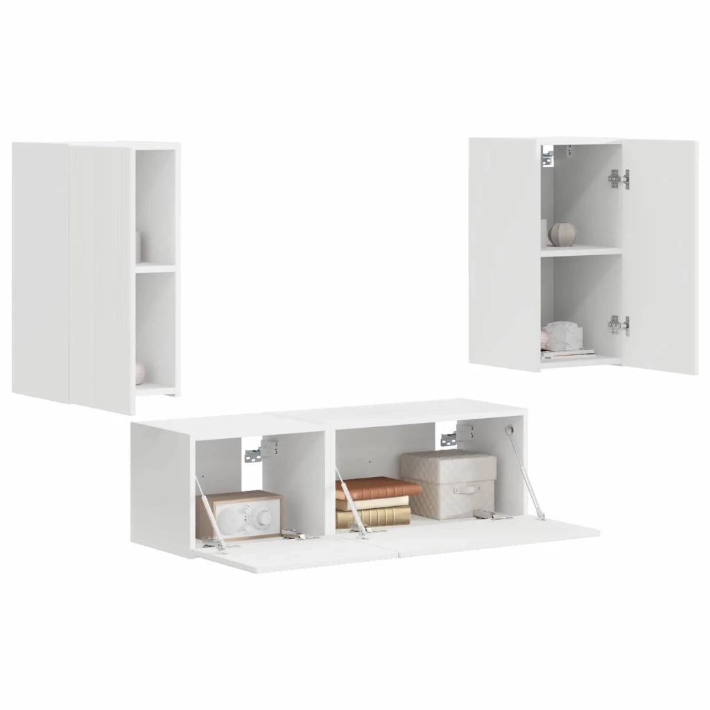 Set di Mobiletto da TV a Parete 4 pz | Armadietto TV | Mobile Porta TV Bianco Legno multistrato