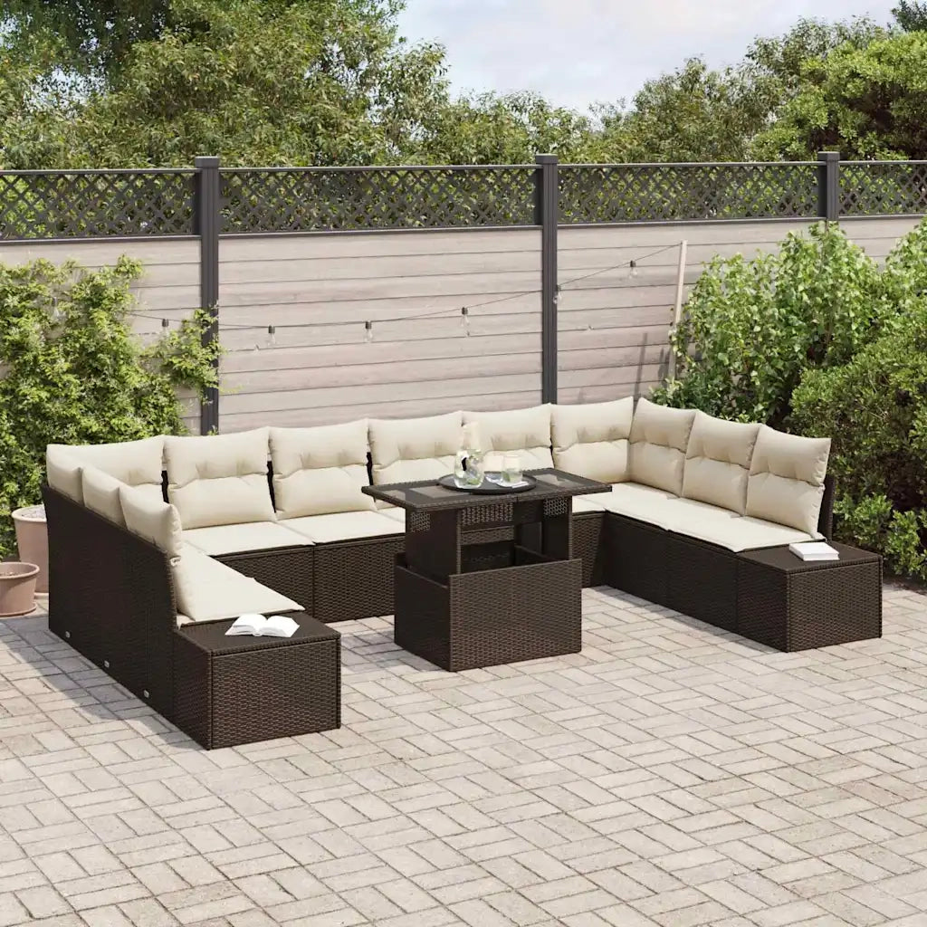 Set Divano da Giardino 11 pcs Marrone Poly Rattan
