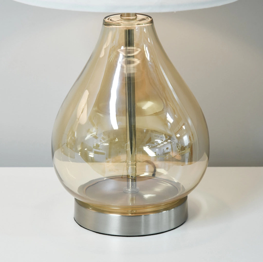 Set di 2 lampade da tavolo con base in acciaio e vetro, paralume in lino bianco, attacco E27, 40W, colore ambra, Ø30 x 56 cm