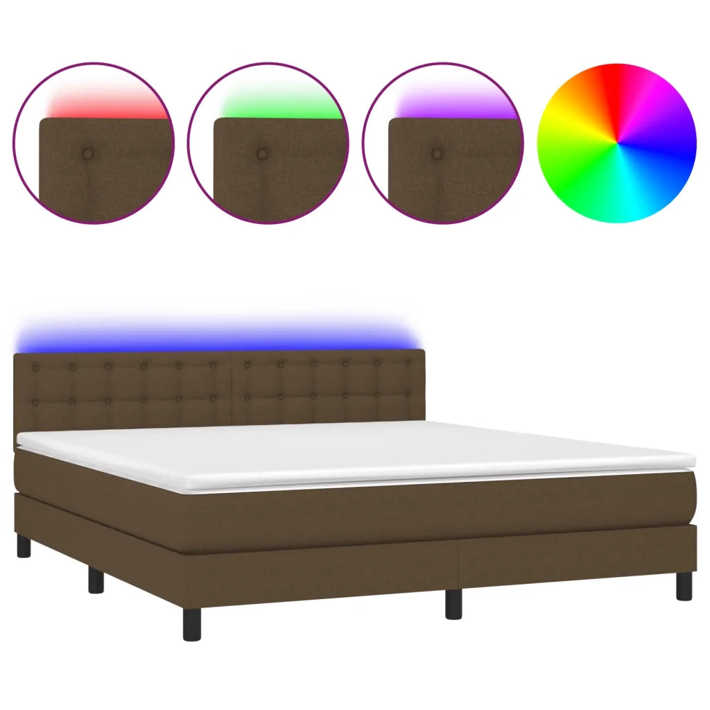 Letto a Molle Materasso e LED MarroneScuro 180x200cm in Tessuto 3133496