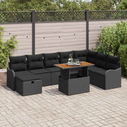 Set Divano da Giardino con cuscino 9 pcs Nero polyrattan
