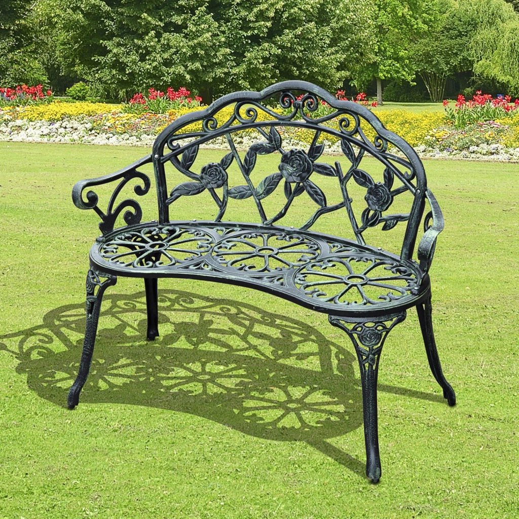 Panca da giardino in metallo 2 posti 100x54x78 cm verde antico