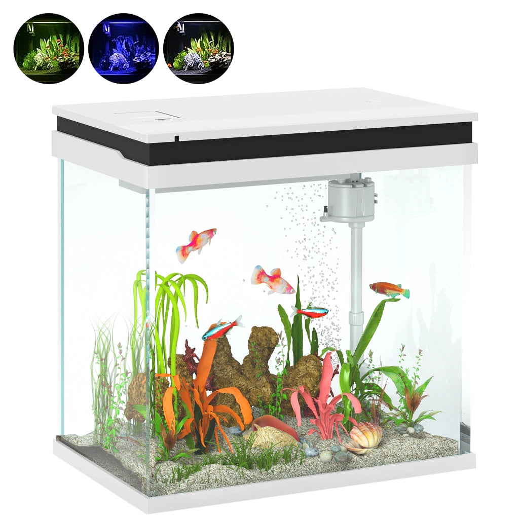 Acquario Pesci Rossi 26L ¨C zephmum ¨C Bianco 38x26x38 cm con Luci LED e Filtro