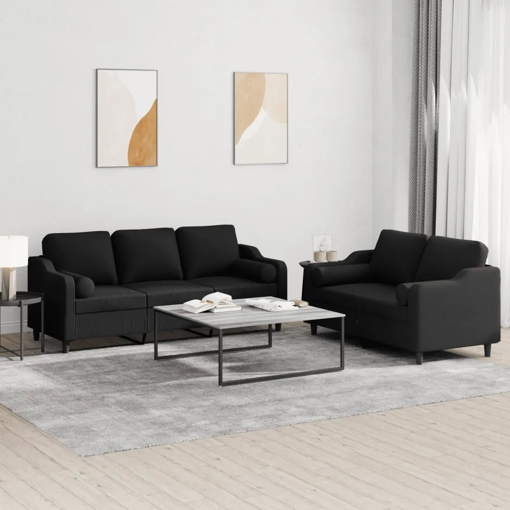 Set Divani 2 pz con Cuscini Nero in Tessuto 3201854