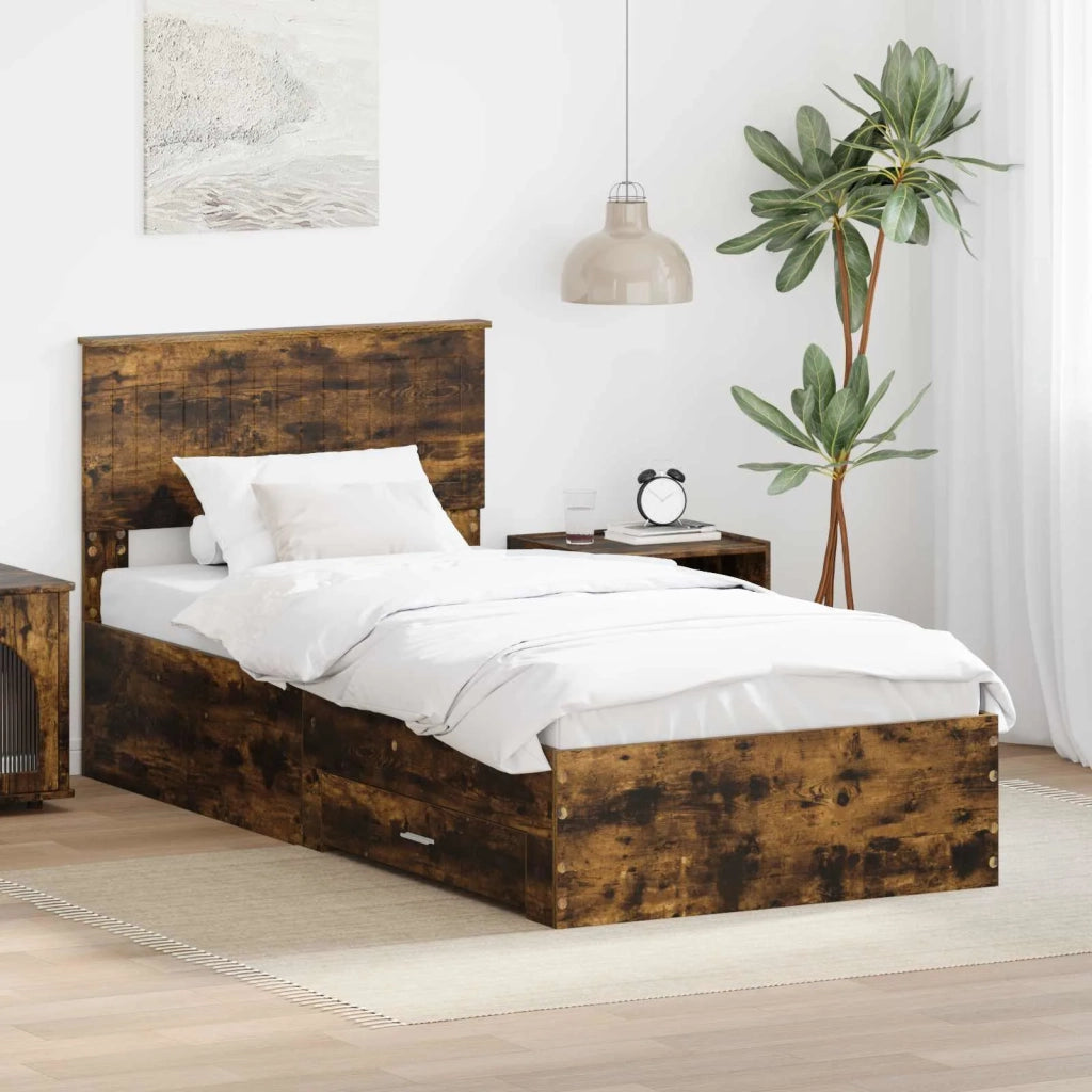 Letto singolo | Letto per adulti | Struttura del letto Rovere fum¨¦ 90 x 190 cm Legno multistrato