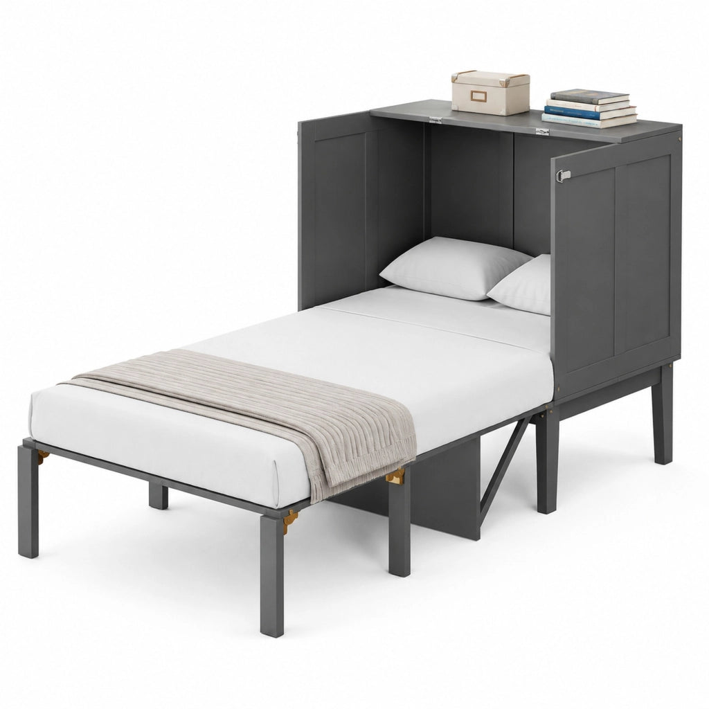 Letto a scomparsa verticale 90x200 cm con rete a doghe, grigio