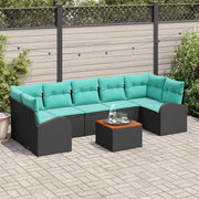 Set Divano da Giardino 8 pcs Nero e Turchese polyrattan 3356219