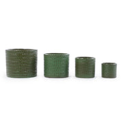 Vaso in ceramica Ø24,5 cm con smalto oliva lucido e motivo spina di pesce, per piante grasse e piante da interno