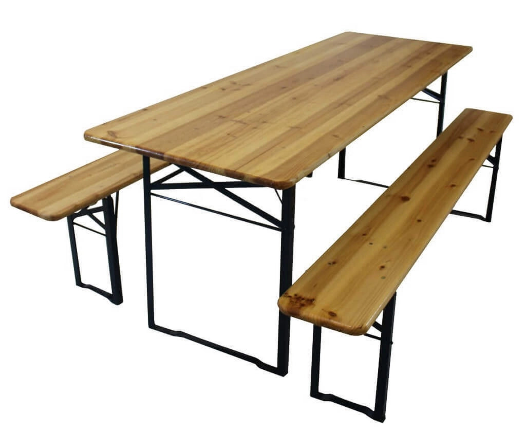 Set tavolo 200x70 cm e panche 200x25 cm in legno di abete mod. Birreria