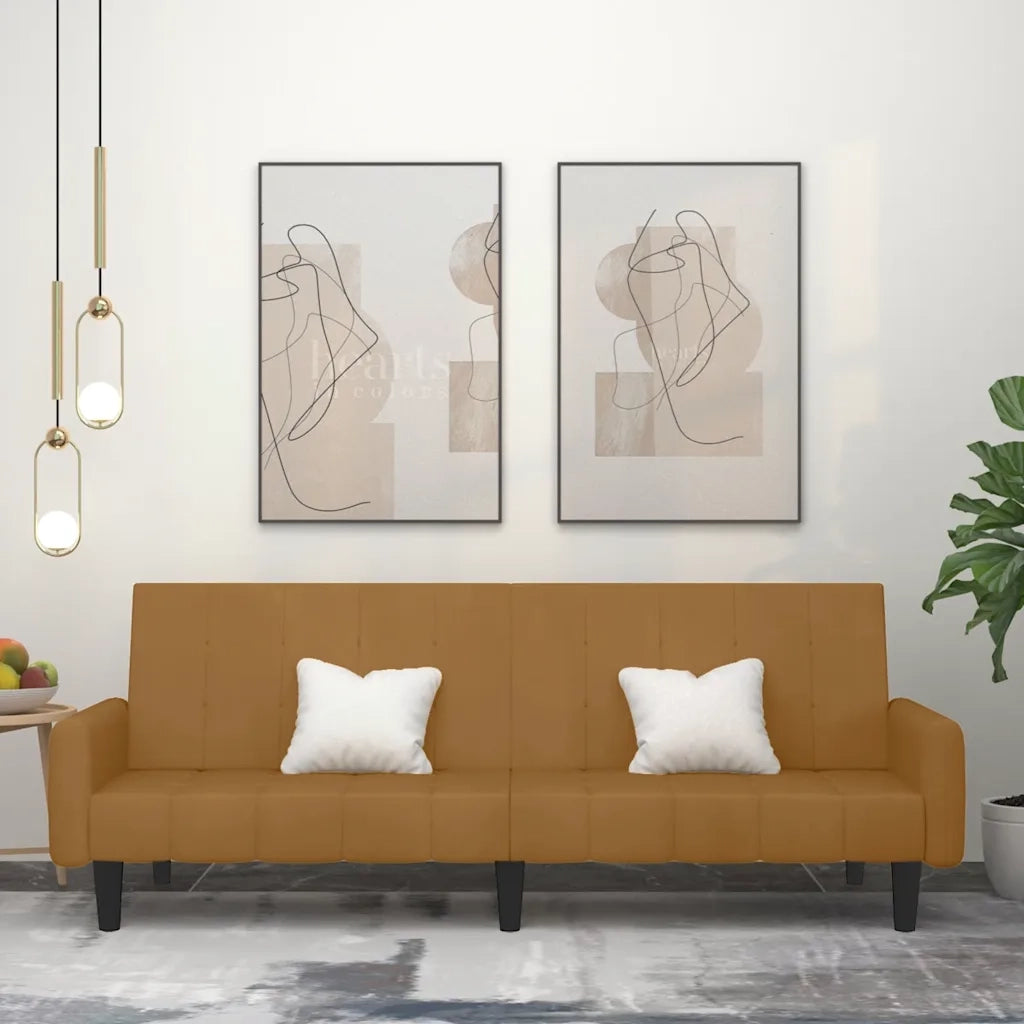 Divano Letto a 2 Posti Marrone in Velluto 375782