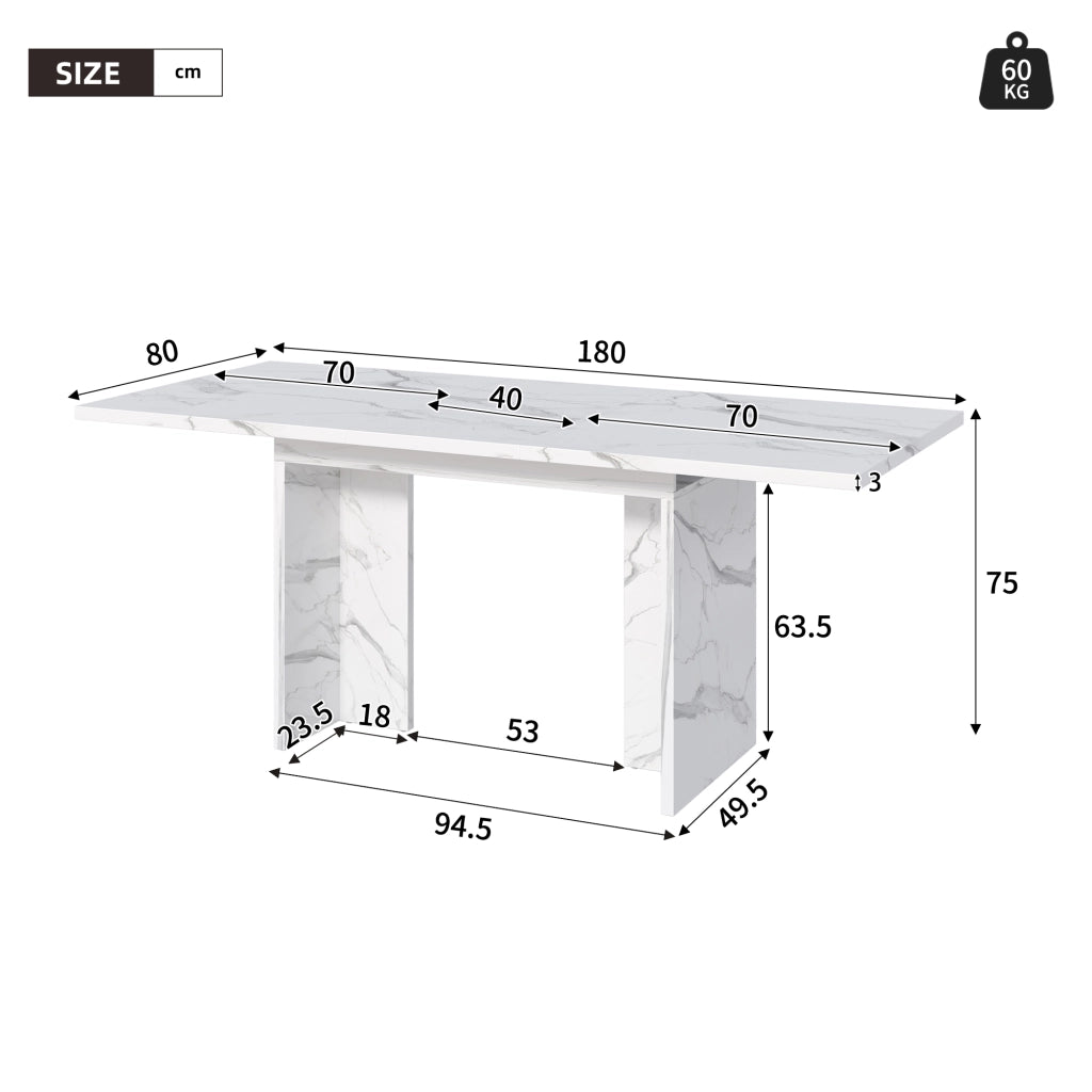 Tavolo allungabile in MDF effetto marmo bianco con piano da 30 mm e prolunga riponibile per 6–8 persone 140–180 cm