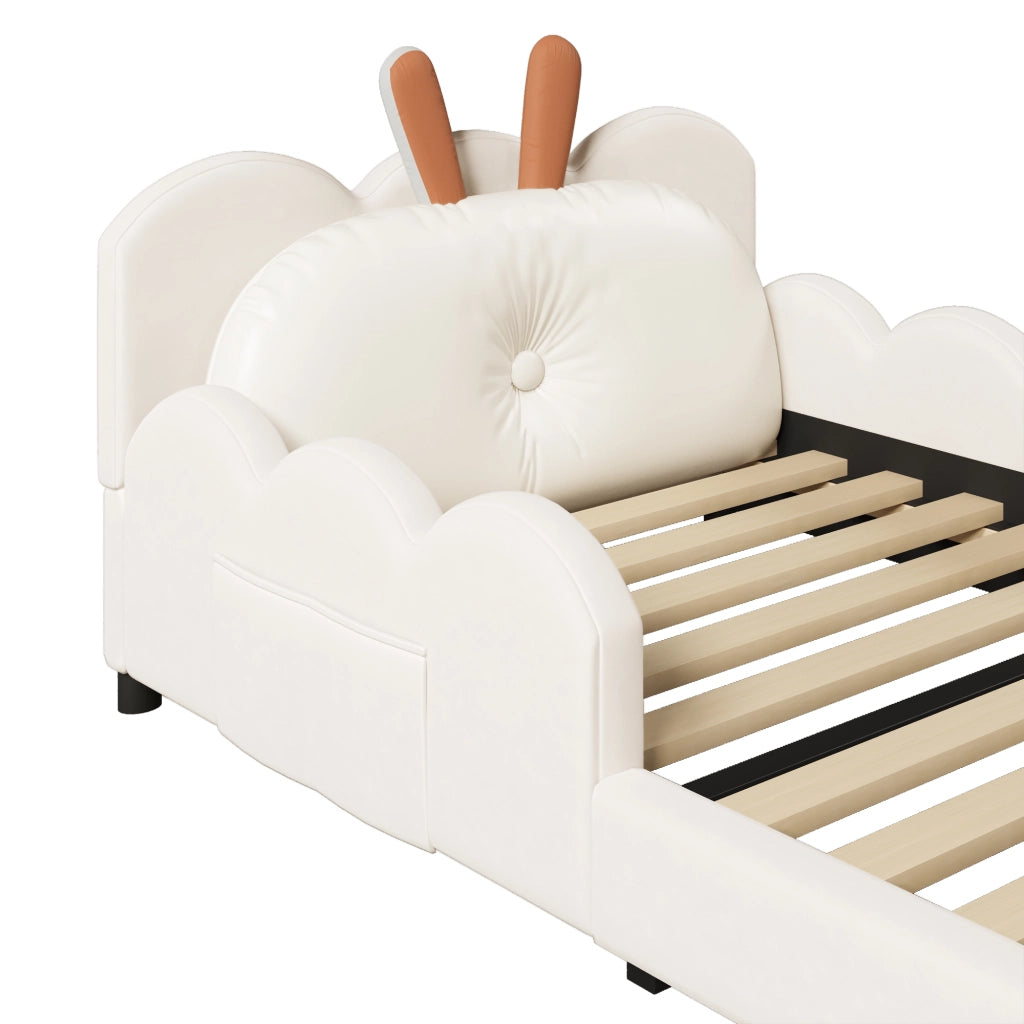Letto imbottito 90 × 200 cm con cuscino a orecchie di coniglio e sponde continue in velluto beige