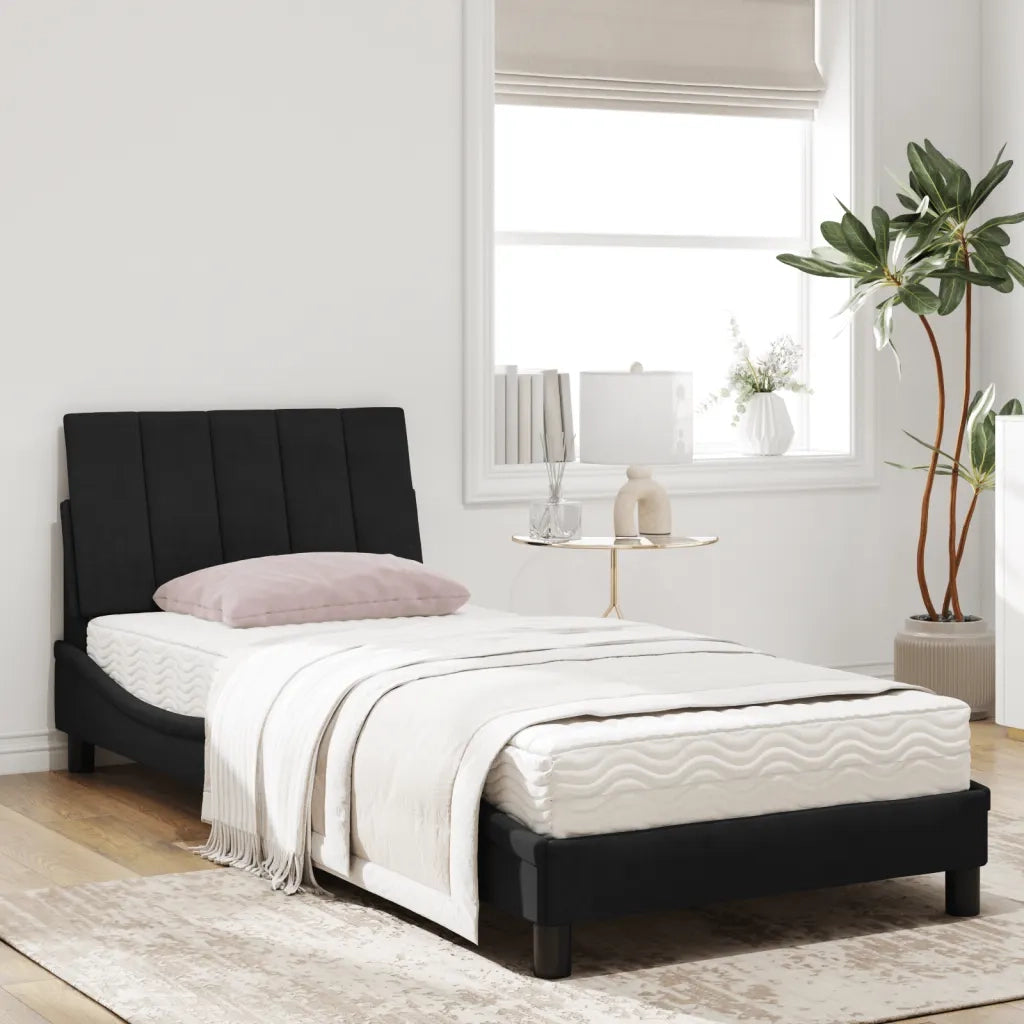 Letto con Materasso Hanko Nero 90x200 cm in Velluto