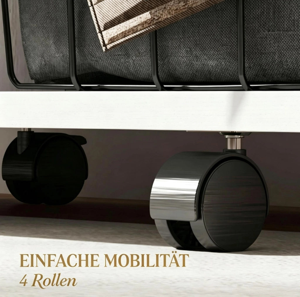 Guardaroba mobile bianco con appendiabiti, 4 ruote, 3 ripiani aperti e tenda protettiva, 80x40x128 cm