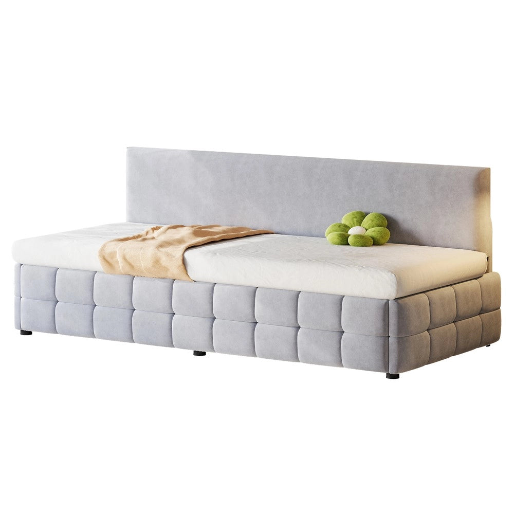 Letto Imbottito Singolo con Contenitore Idraulico ¨C MINIMAL ¨C Velluto Grigio Chiaro 90x200