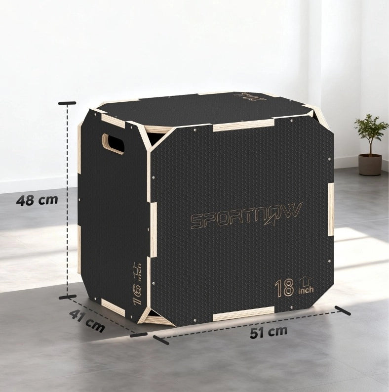 Plyo box 51x48x41 cm nera in legno, 3 altezze selezionabili