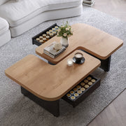 Tavolino da caffè con LED; 2 cassetti e 2 tavolini combinabili 90 x 60 x 44;5 cm; MDF naturale e nero