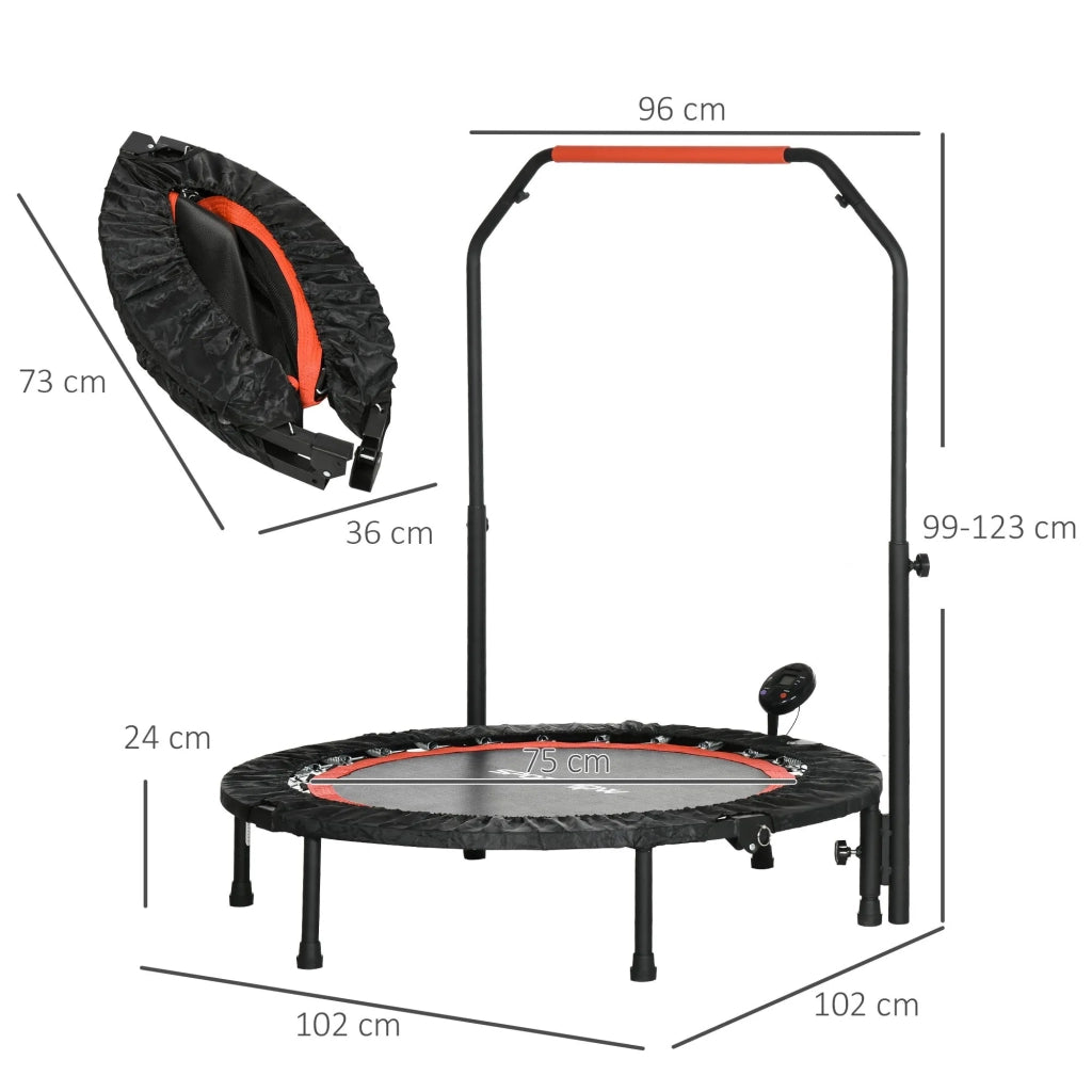Mini-Trampolino Fitness 102 cm con Monitor LCD, Maniglia Regolabile in Altezza 4 Livelli, Portata 100 kg per Allenamento Efficace