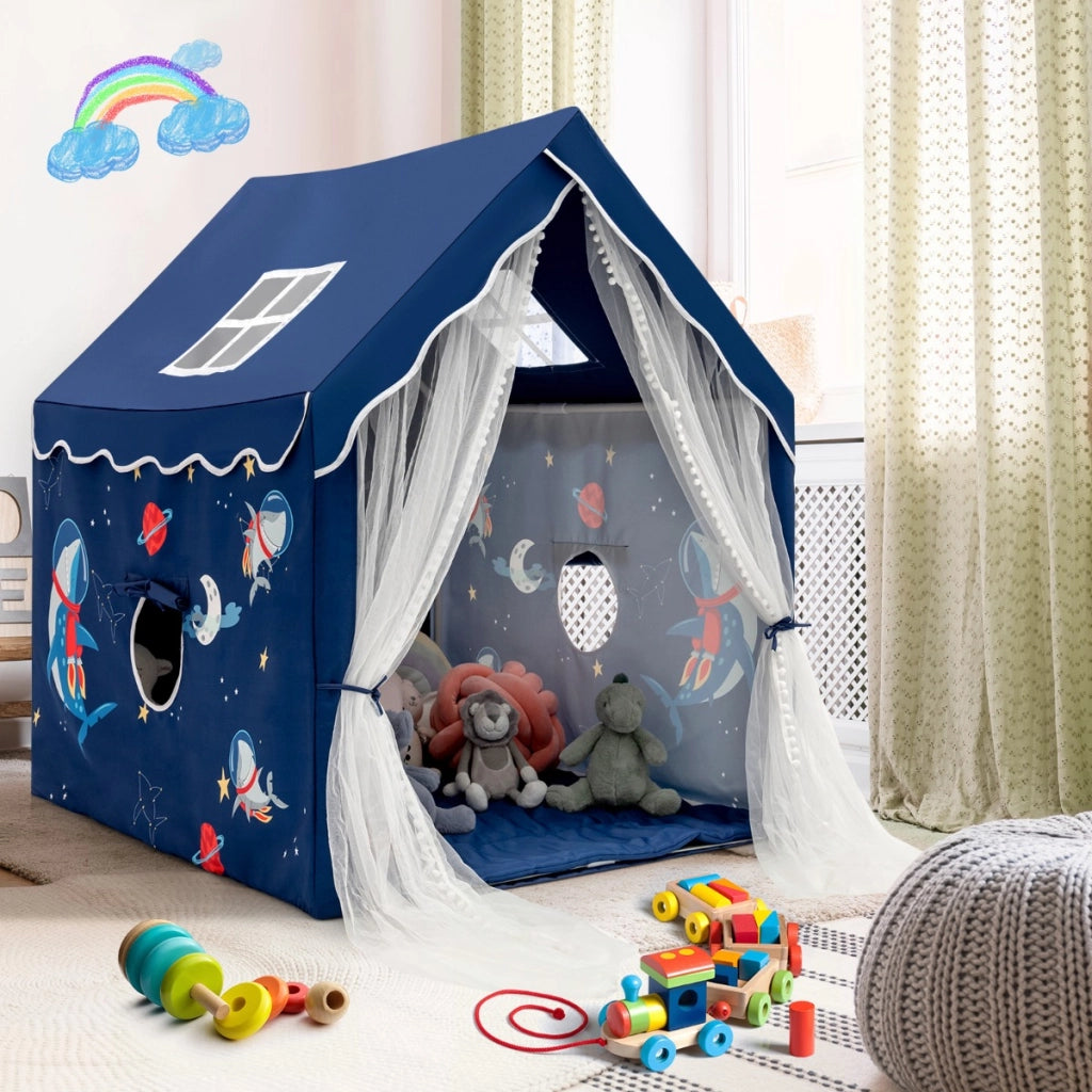 Tenda da gioco con tappetino imbottito rimovibile, Casetta per bambini per interno 121 cmx105cmx137cm Blu