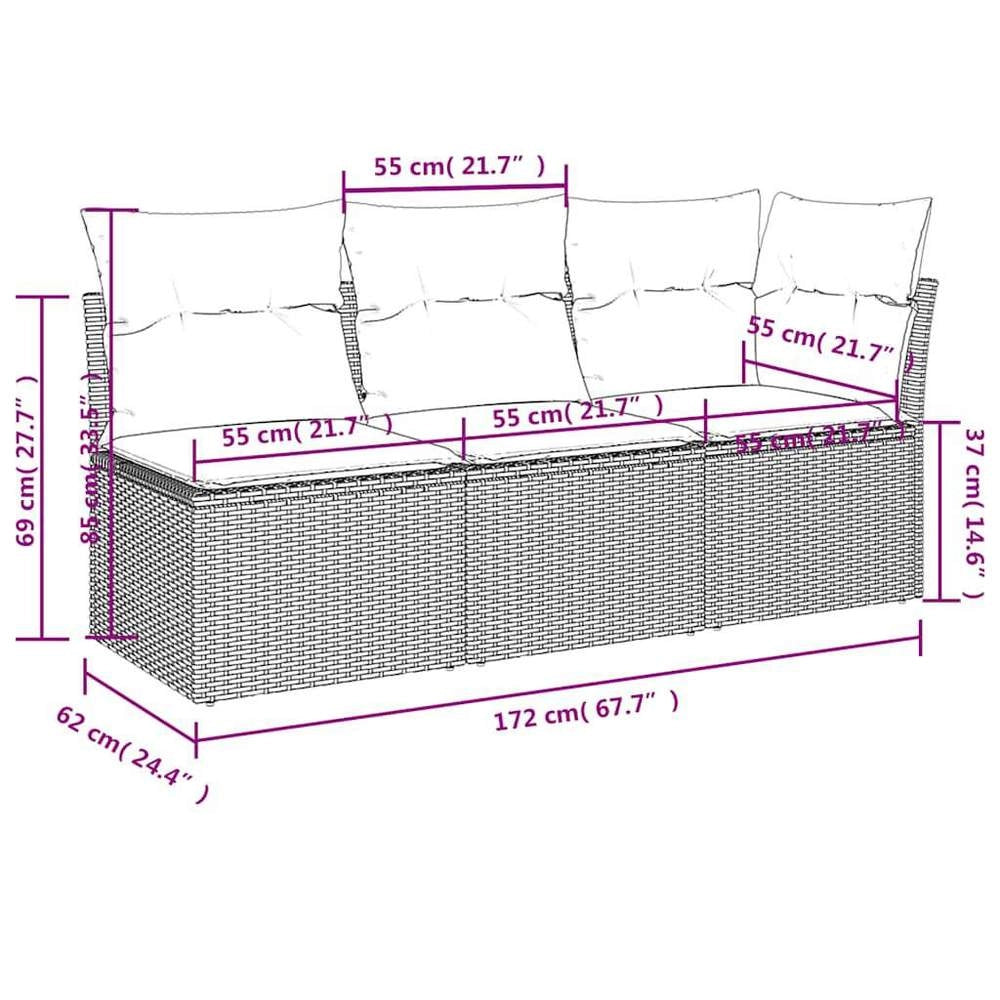 Garden Sofa With Cushions 3-seater Black Poly Rattan