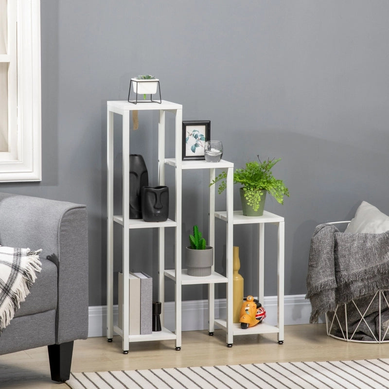 Portapiante 65x23x94.5 cm a 7 livelli con sistema antiribaltamento in legno e acciaio bianco