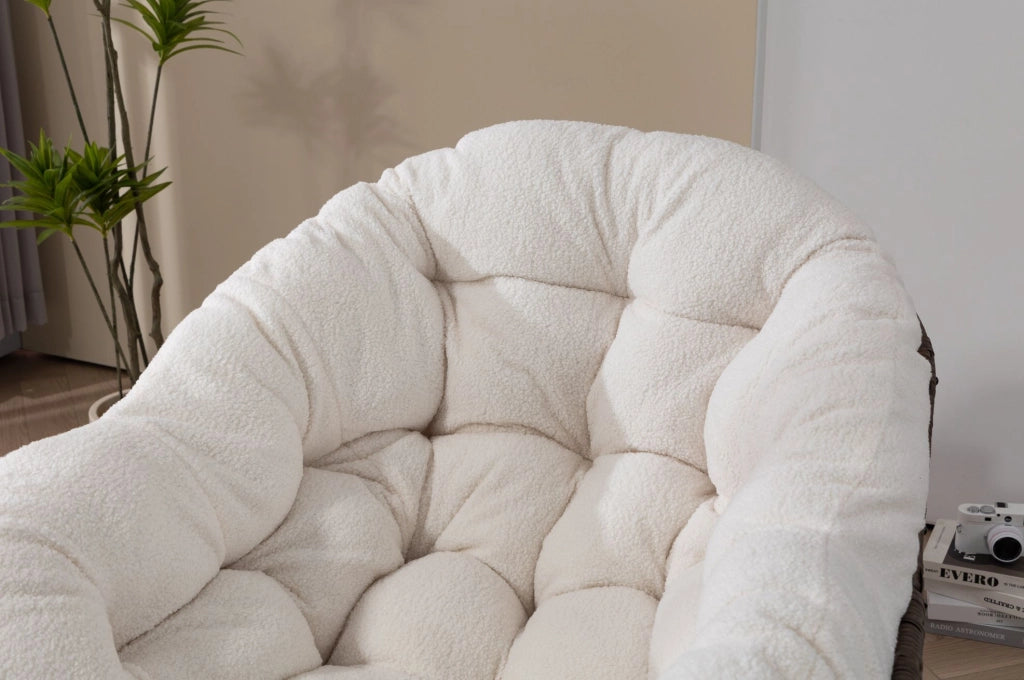 Poltrona a dondolo da esterno in rattan sintetico con cuscino imbottito, dimensioni 78x106x90 cm, colore bianco