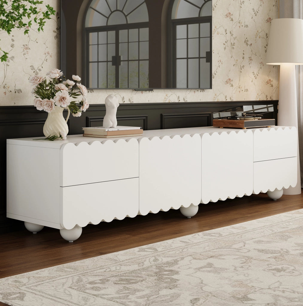 Mobile TV 175x38x37 cm con ante e cassetti in MDF e pannelli di particelle bianco