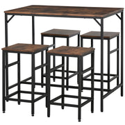 Set da bar, tavolo alto con 4 sgabelli, set da 5 pezzi per cucina, truciolato/acciaio, marrone rustico/nero, 100x60x88 cm