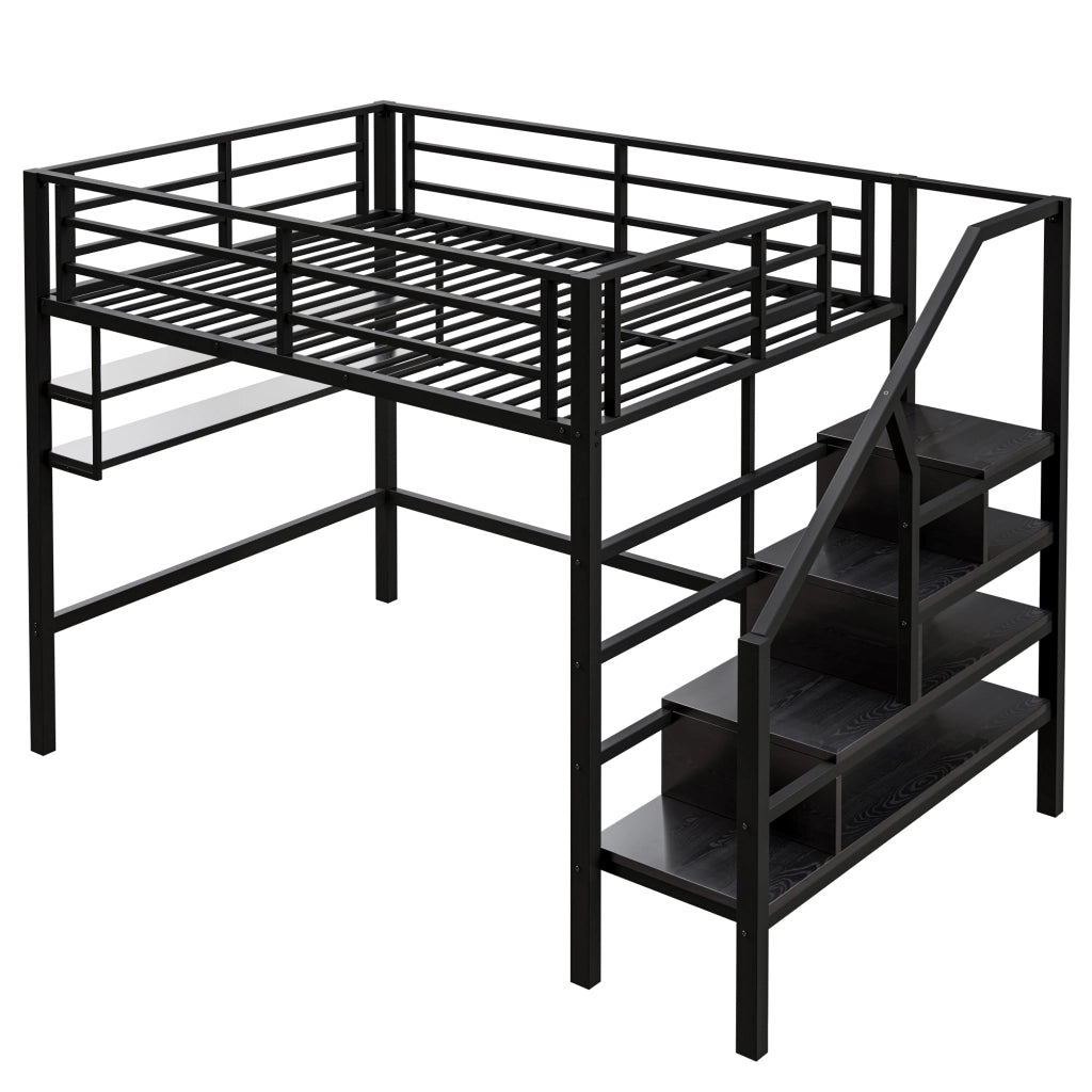Letto a Soppalco 140x200 cm in metallo con Ripiani Nero