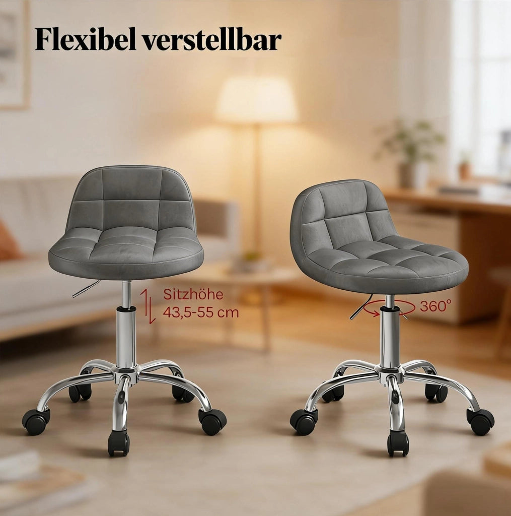 Sedia da ufficio girevole in velluto grigio scuro con ruote