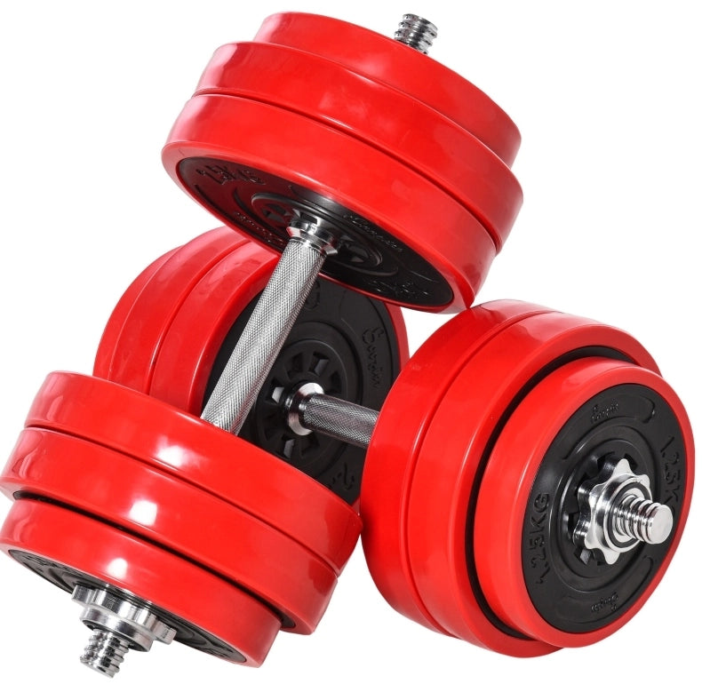 Set manubri e bilanciere ULEVR 30 kg 2 in 1 con dischi e manici imbottiti, rosso e nero