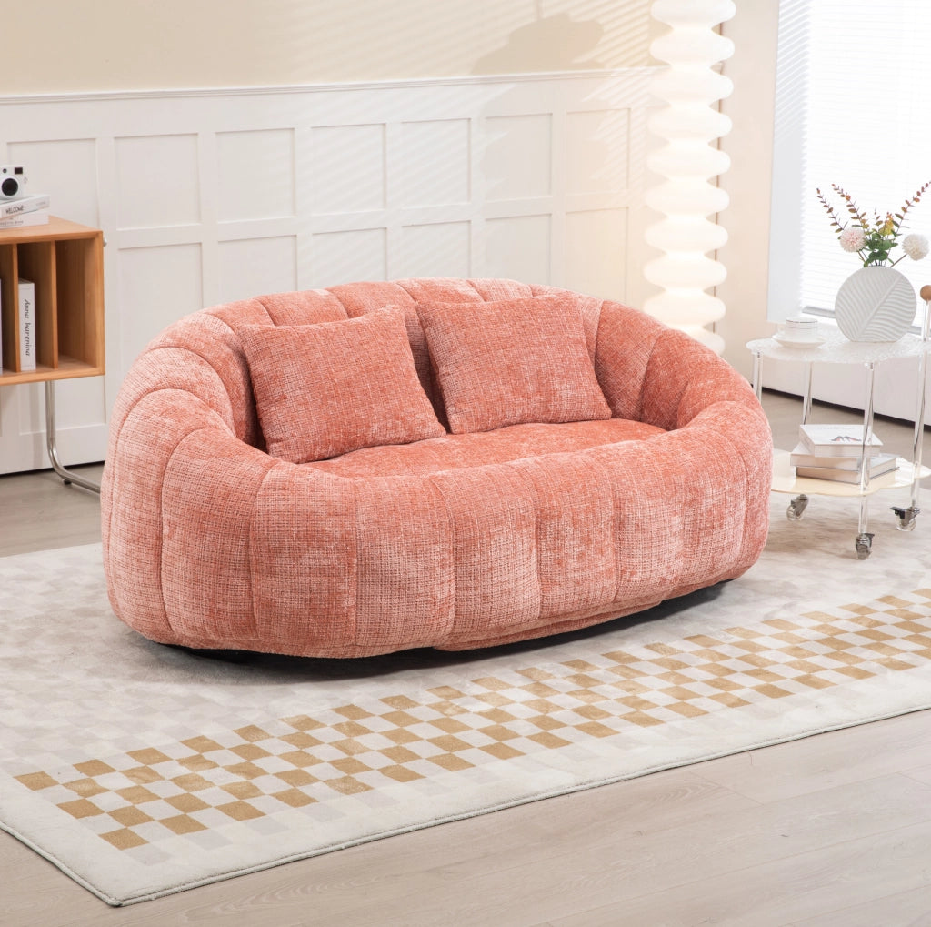 Divanetto ULEVR in ciniglia rosa con imbottitura in schiuma, braccioli e seduta ampia, 150x95x63 cm