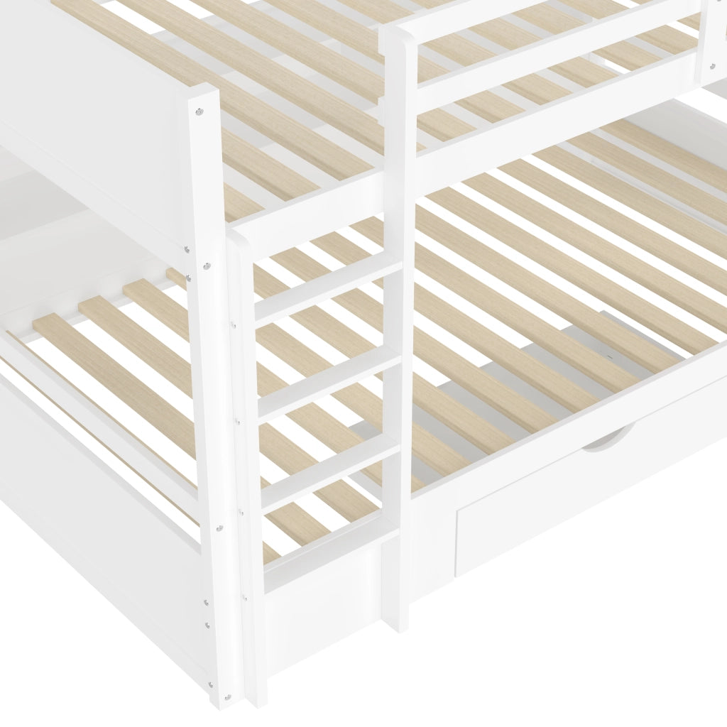 Letto a castello per bambini 90 × 200 cm con cassetto e ripiani laterali in legno bianco