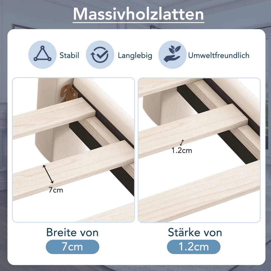 Letto imbottito 180 × 200 cm con rete a doghe e testiera ondulata rivestito in velluto beige