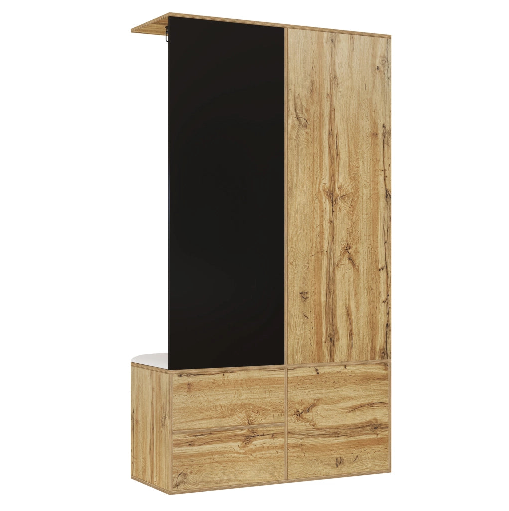 Mobile guardaroba con specchio e panca; 100 ¡Á 38 ¡Á 180 cm; nero e naturale