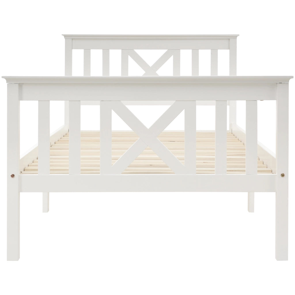 Letto Singolo in Pino Massello con Testiera e Doghe ¨C MINIMAL ¨C Bianco 90x200