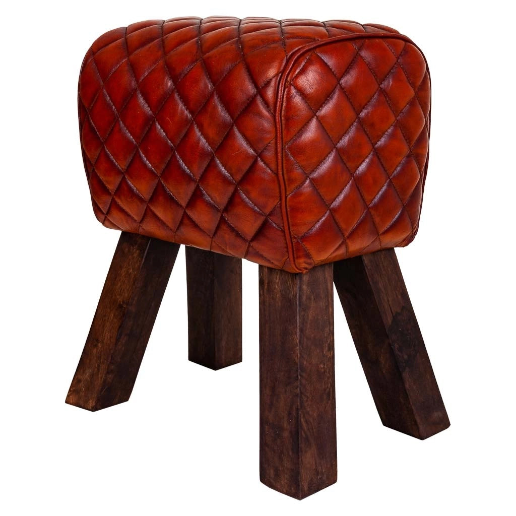 Sgabello in pelle marrone 41x30x51h
