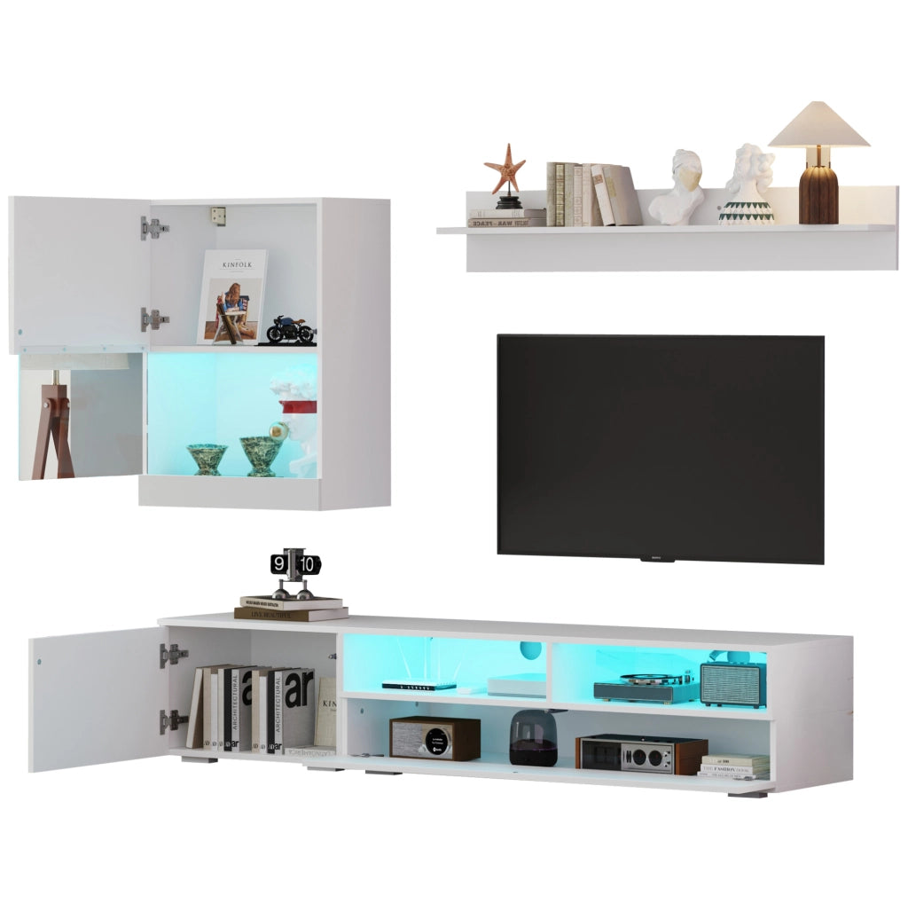 Set mobile TV con LED; 175x39x34 cm; bianco; in pannello truciolare
