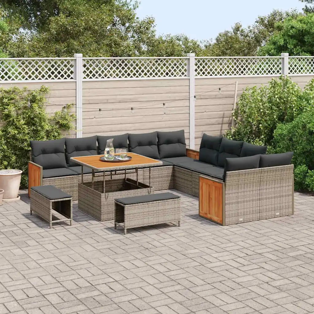 Set Divano da Giardino con cuscino 17 pcs Grigio polyrattan 3365308