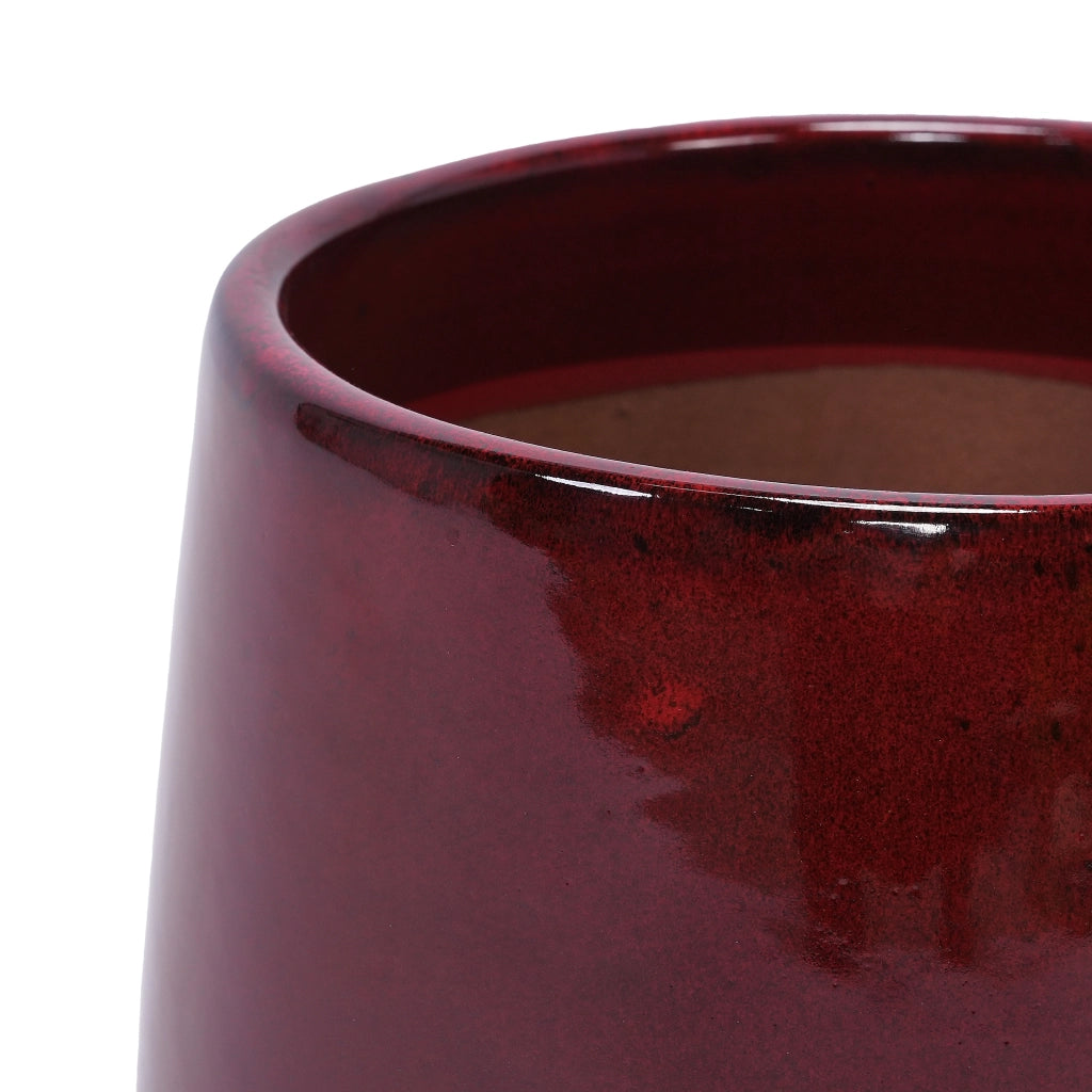 Vasi da fiori set di 4 in ceramica con foro di drenaggio smaltati rosso lucido per interno balcone e giardino