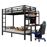 Letto a castello 90 × 200 cm 1 posto con scrivania; mensole; LED e USB; senza materasso; in metallo nero