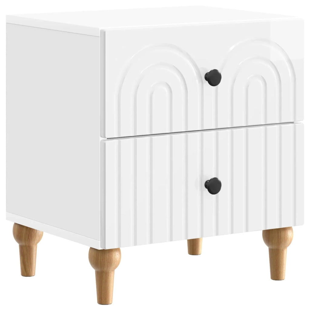 Set di 2 Comodini | Armadio da Notte | Mobiletto da notte Bianco Lucido 43 x 34,5 x 48 cm