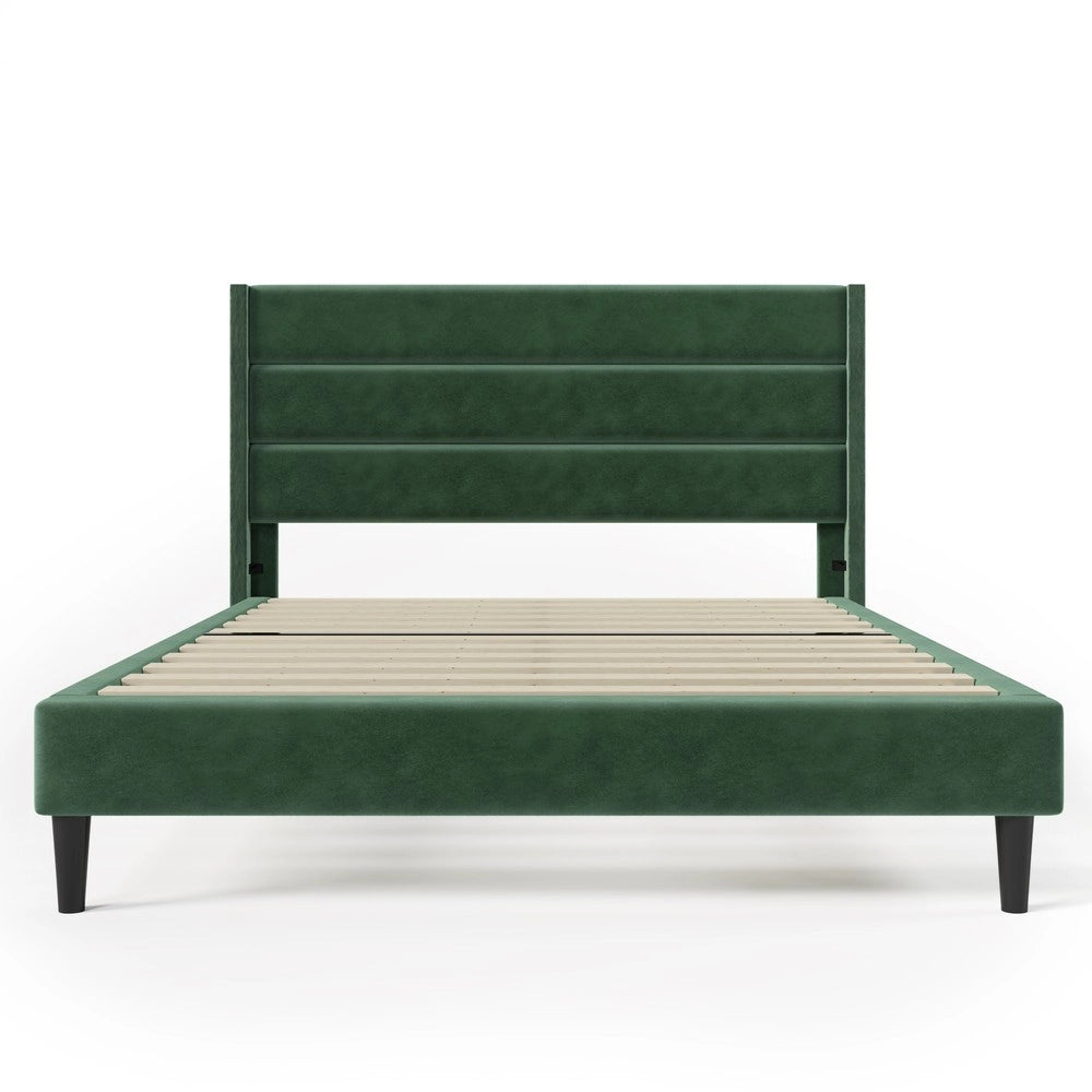 Letto imbottito matrimoniale con materasso ¨C Minimal ¨C velluto verde scuro 140x200cm con rete a doghe testiera