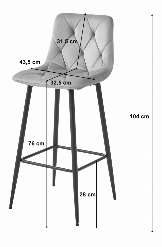 Sgabello da bar Valora KODA STOOL in velluto nero con gambe nere