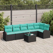 Set Divano da Giardino 7 pcs Nero e Turchese polyrattan 3354745