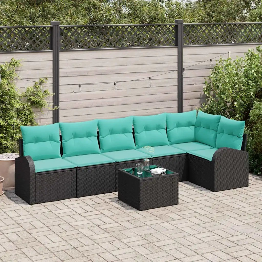 Set Divano da Giardino 7 pcs Nero e Turchese polyrattan 3354745