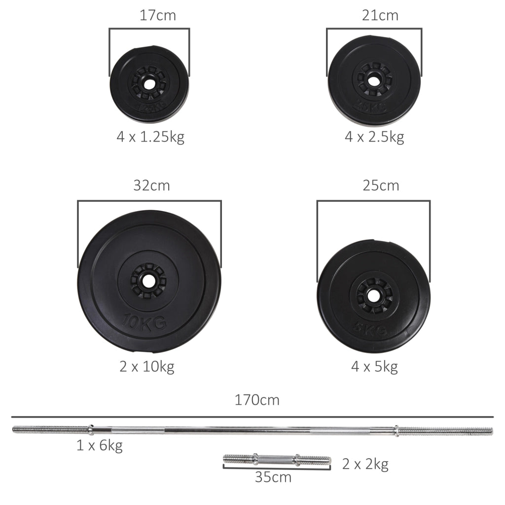 Set Bilanciere e Manubri 65kg ¨C Xylo ¨C 14 Dischi Acciaio e Plastica