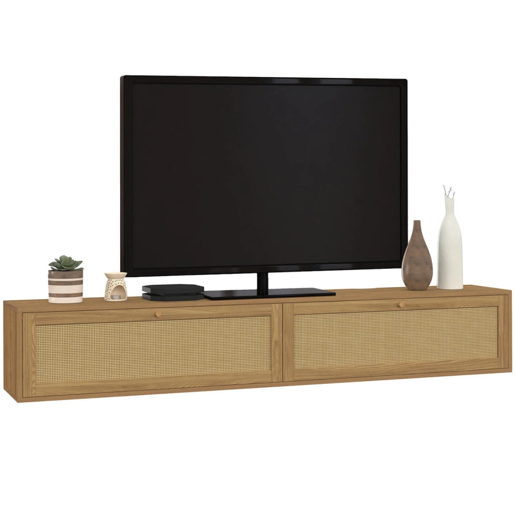 IDMarket - HANAE 180 cm mobile TV a parete 2 ante effetto canna naturale